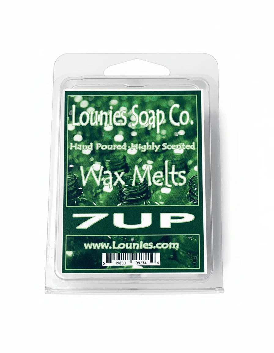 7Up Wax Melt by Lounies Soap Co. Citrus lemon-lime aroma; green label soy wax melt