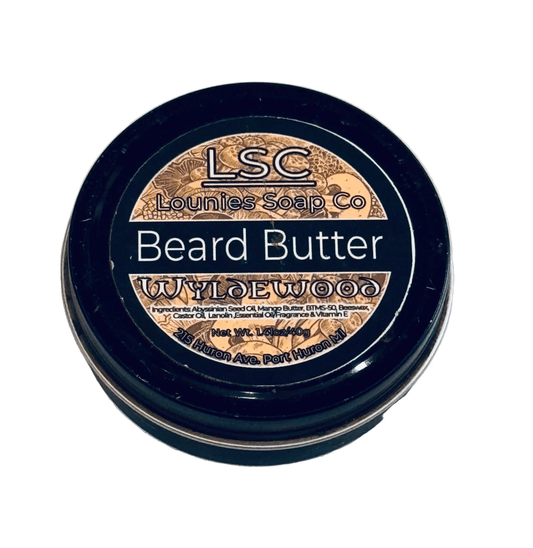 Beard Butter tin from LSC Lounies Soap Co; a customer favorite for deep nourishment and soft, manageable beards.