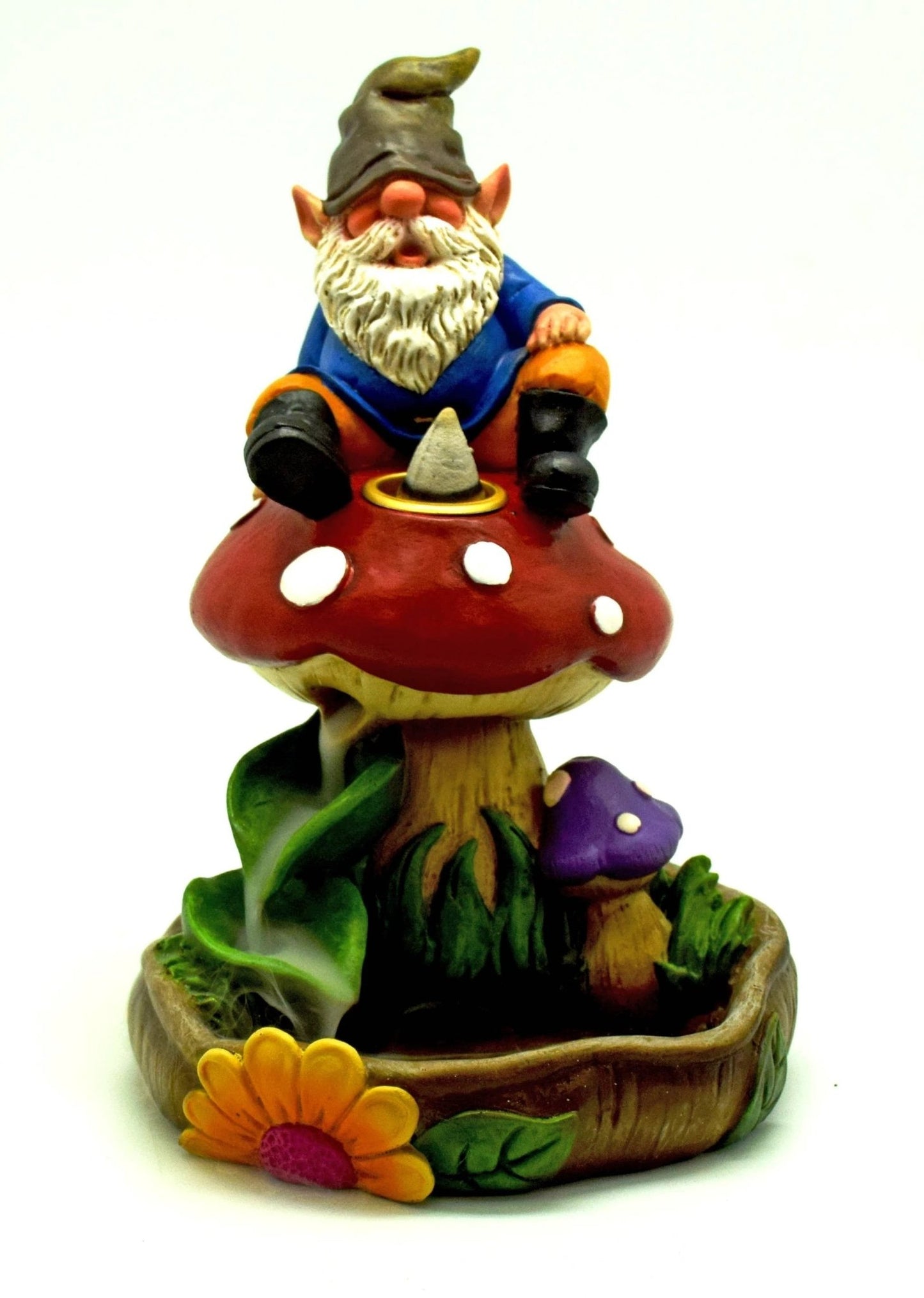 Gnome on Mushroom Back Flow Incense Burner - Lounies Soap Co.