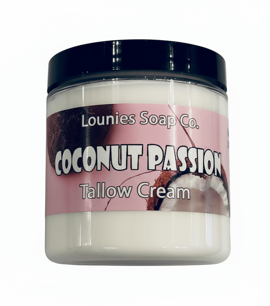 Coconut Passion Tallow Body Cream 8oz Jar - Lounies Soap Co.
